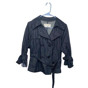 30. BCBG MaxAzria Womens Double Breasted Denim Jacket Blue SZ medium Belted